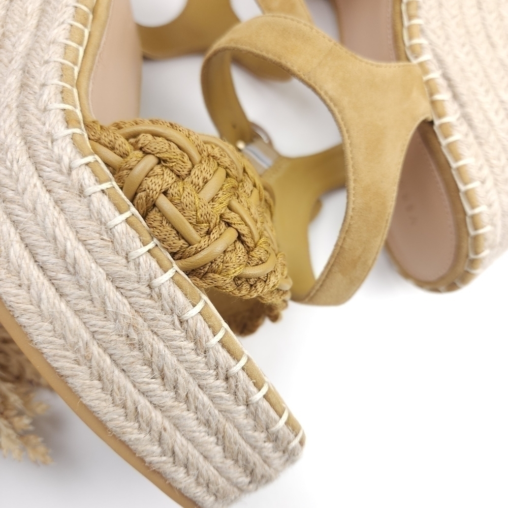 New Veronica Beard Mustard Tan Reema Platform Espadrille Sandals Size 10 - Picture 6 of 14